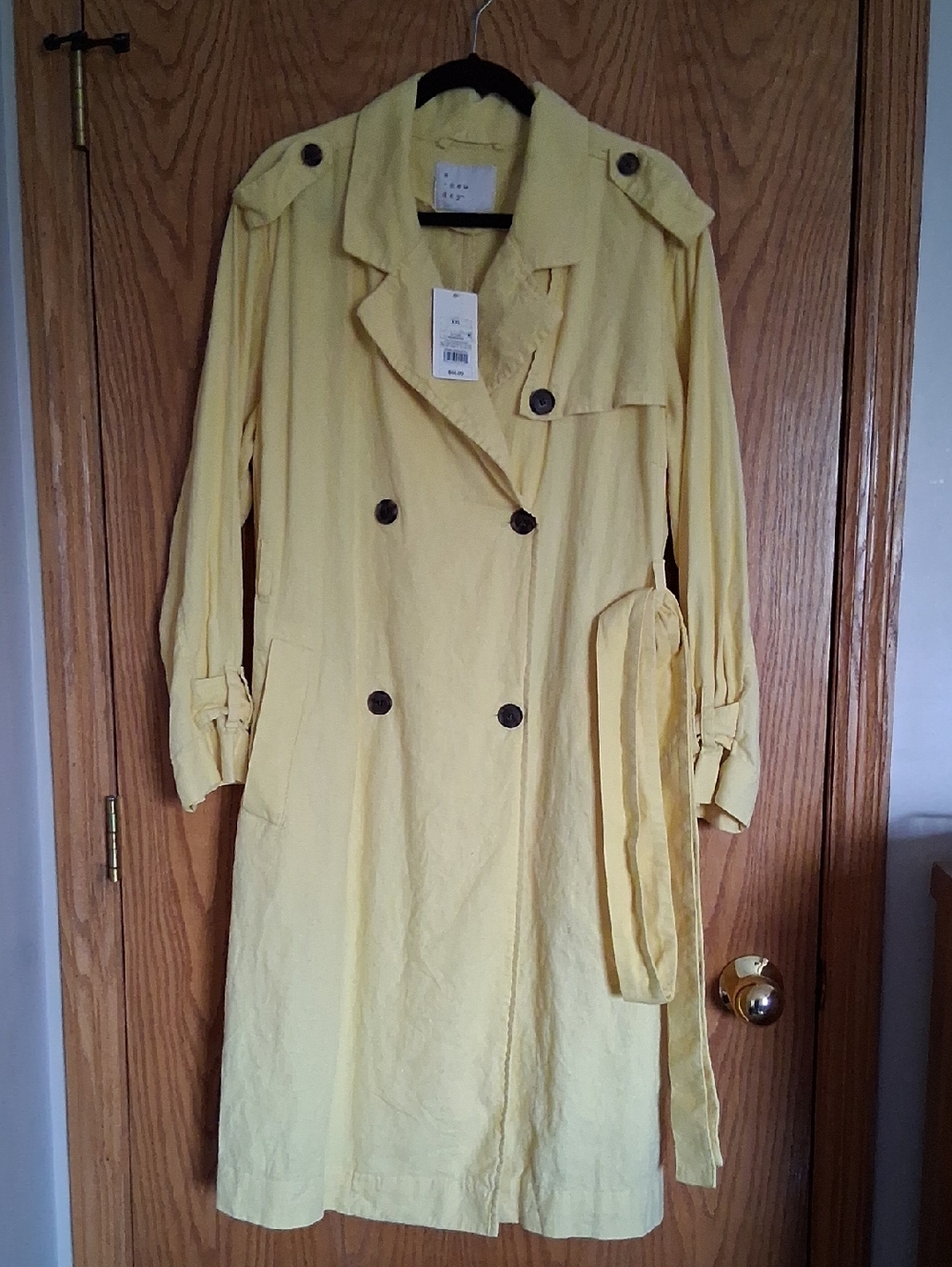 Yellow Womens linen trench coat, size XXL